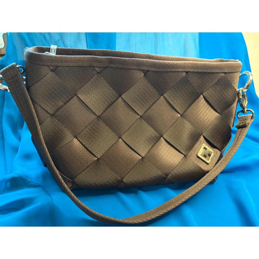 Maggie Bags Woven Seatbelt Shoulder Bag Espresso Brown Bronze Hobo Purse